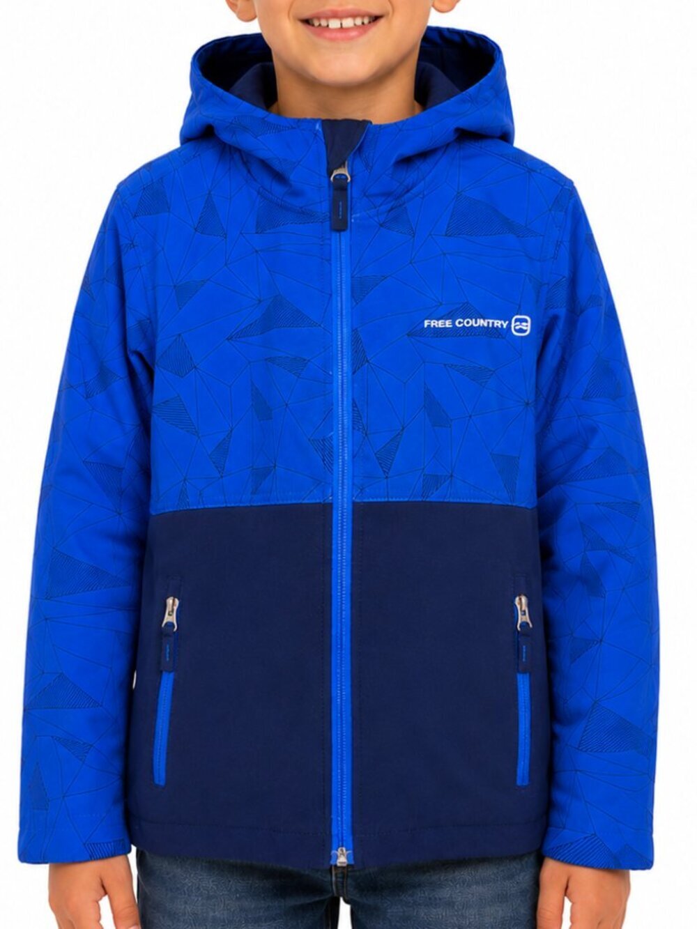 Free Country Boys Hooded Softshell Jacket Size M 7/8 Blue Fleece Lined Zip Up
